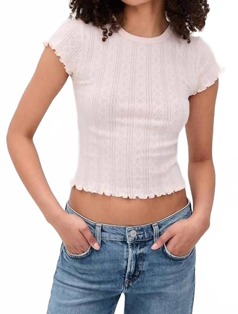NEW DAZE crewneck pointelle tee in pink